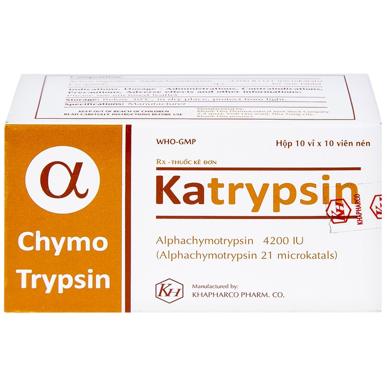 Viên nén Katrypsin 4200IU Khapharco điều trị phù nề sau chấn thương, phẫu thuật, bỏng (10 vỉ x 10 viên)
