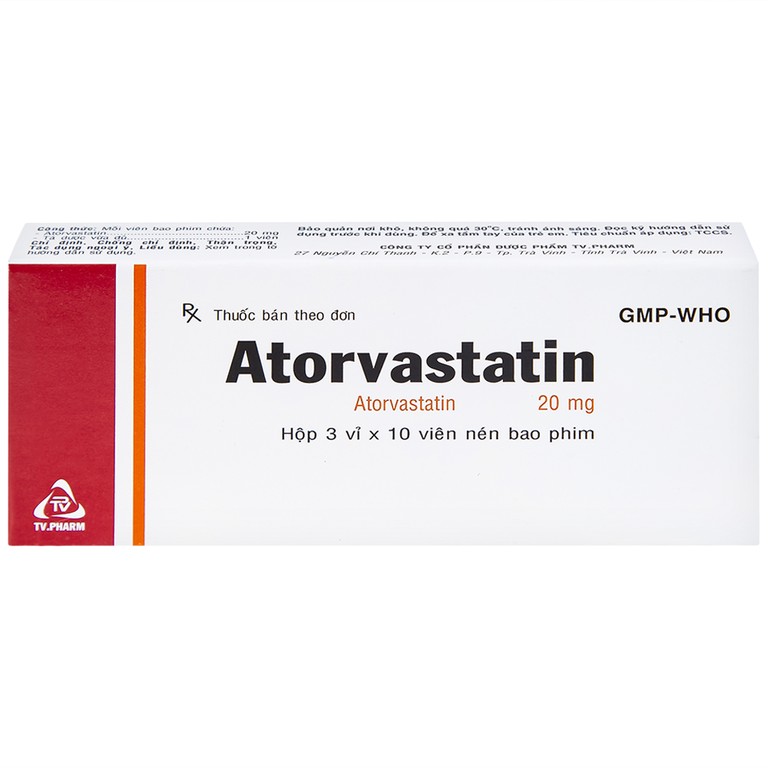 Thuốc Atorvastatin 20mg TV.Pharm điều trị tăng cholesterol máu, dự phòng tiên phát biến cố mạch vành (3 vỉ x 10 viên)
