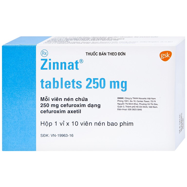 Thuốc Zinnat 250mg GSK điều trị nhiễm khuẩn (1 vỉ x 10 viên)