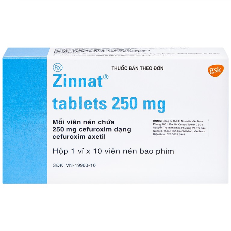 Thuốc Zinnat 250mg GSK điều trị nhiễm khuẩn (1 vỉ x 10 viên)