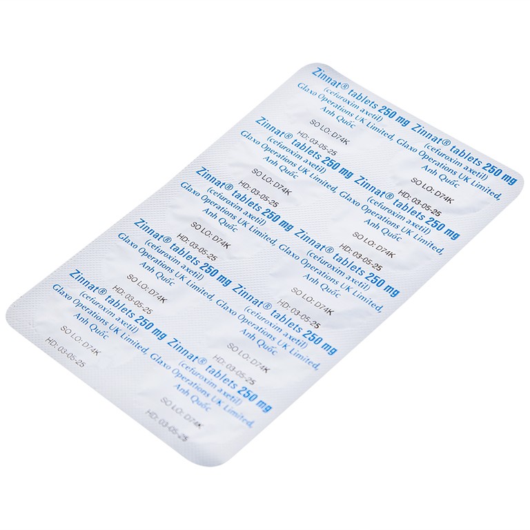Thuốc Zinnat 250mg GSK điều trị nhiễm khuẩn (1 vỉ x 10 viên)