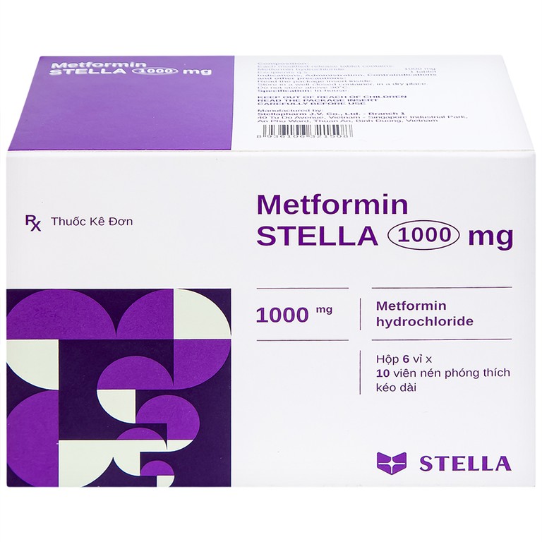 Thuốc Metformin Stella 1000mg điều trị đái tháo đường típ 2 (6 vỉ x 10 viên)
