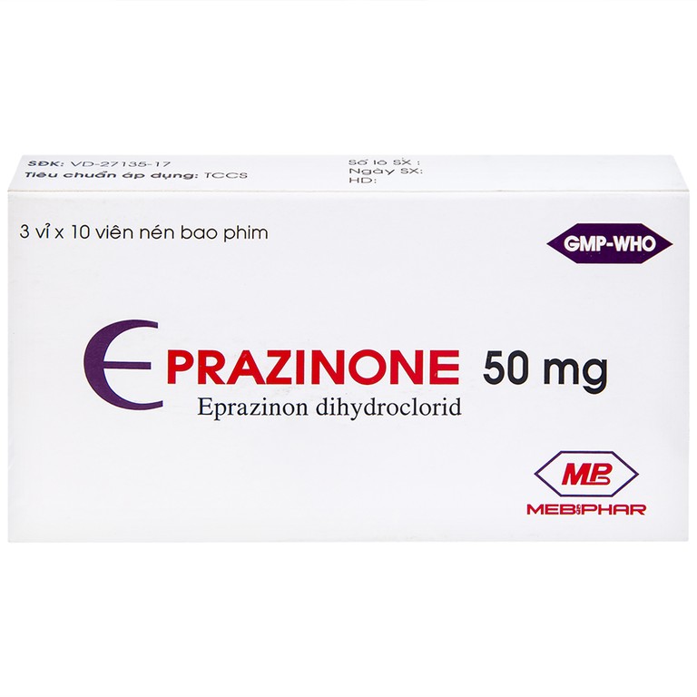 Thuốc Eprazinone 50mg Mebiphar điều trị viêm phế quản, suy hô hấp mạn tính (30 viên)