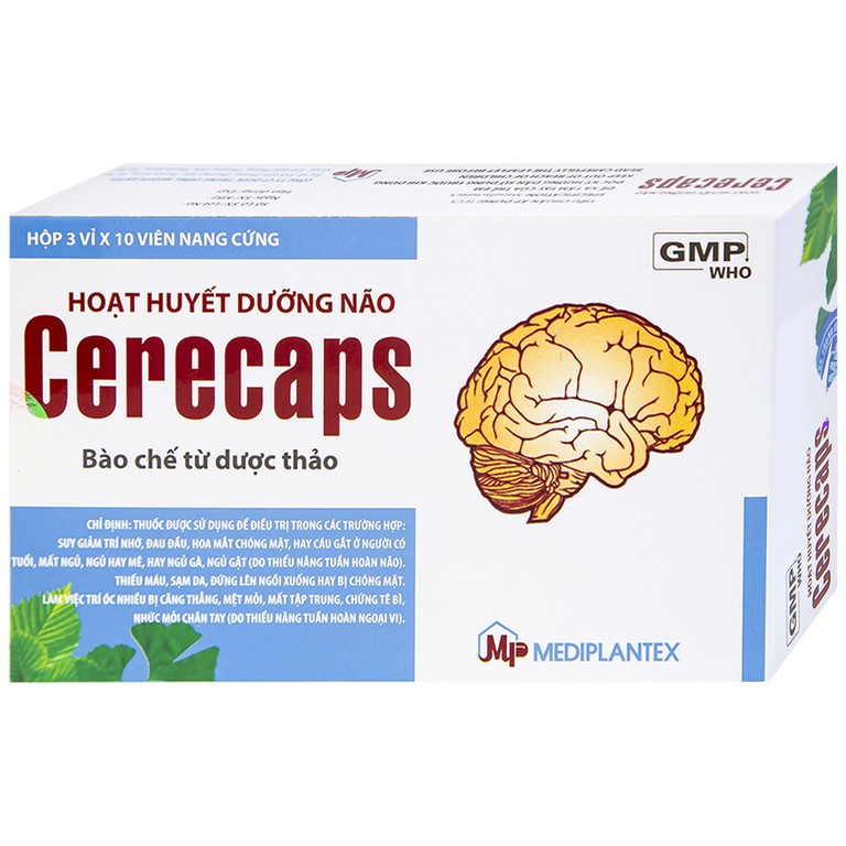 Hoạt huyết dưỡng não Cerecaps Mediplantex điều trị suy giảm trí nhớ, đau đầu (3 vỉ x 10 viên)