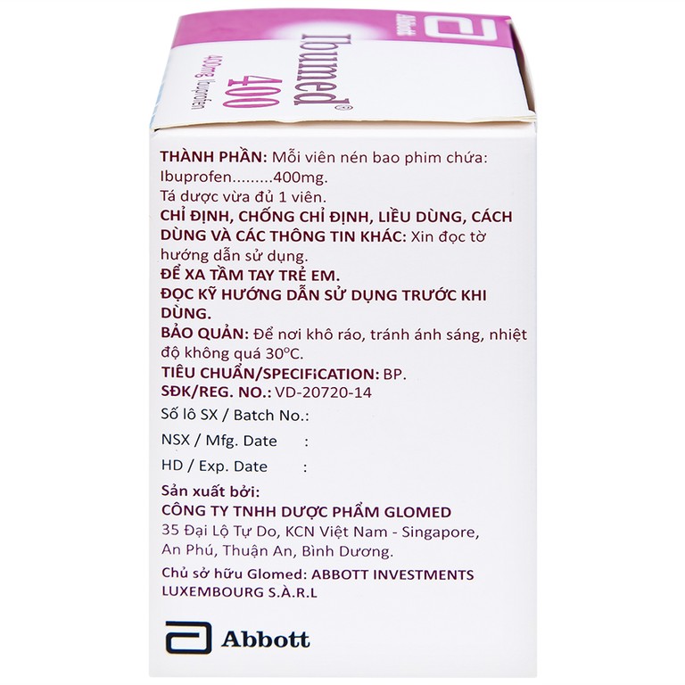 Thuốc Ibumed 400 Glomed giảm đau do cảm cúm, cảm lạnh, viêm khớp dạng thấp (10 vỉ x 10 viên)