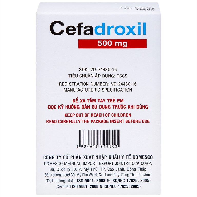 Thuốc Cefadroxil 500mg Domesco điều trị nhiễm khuẩn (2 vỉ x 10 viên)