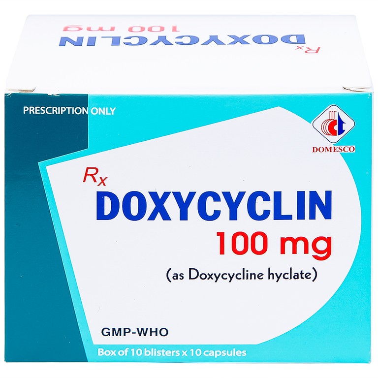 Thuốc Doxycyclin 100mg Domesco điều trị nhiễm khuẩn (10 vỉ x 10 viên)