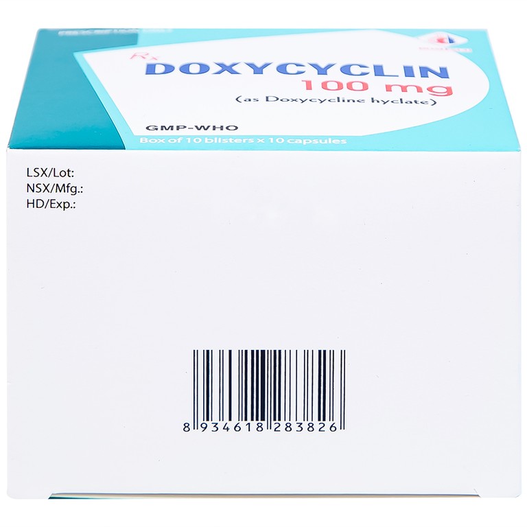 Thuốc Doxycyclin 100mg Domesco điều trị nhiễm khuẩn (10 vỉ x 10 viên)