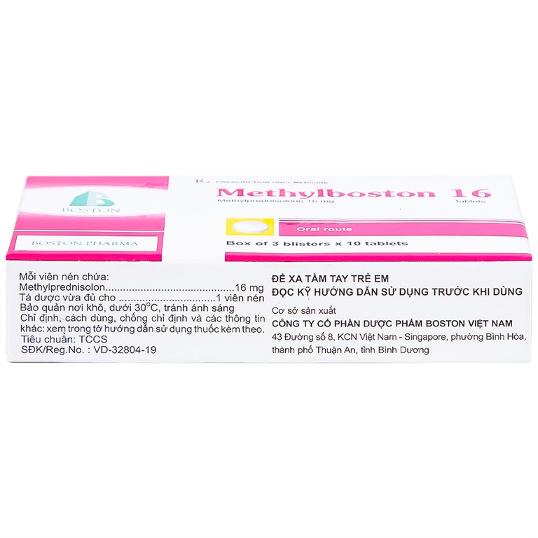 Thuốc Methylboston 16 Boston kháng viêm, điều trị suy tuyến thượng thận, viêm khớp, lupus ban đỏ (3 vỉ x 10 viên)