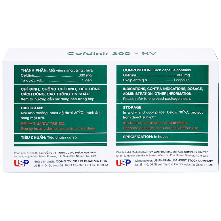 Thuốc Cefdinir 300 - HV USP điều trị nhiễm khuẩn (2 vỉ x 10 viên)