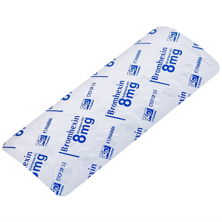 Thuốc Bromhexin 8mg Dược 3-2 tan đàm trong viêm khí phế quản, viêm phế quản mạn tính (10 vỉ x 20 viên)