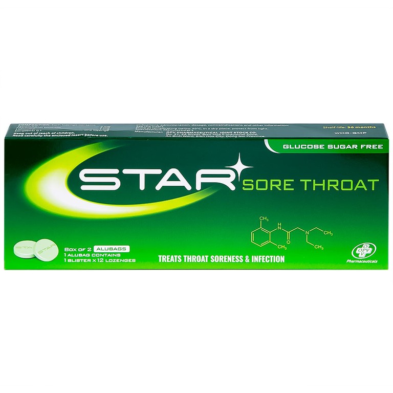 Viên ngậm Star Sore Throat OPV không đường điều trị đau họng, viêm họng (2 vỉ x 12 viên)