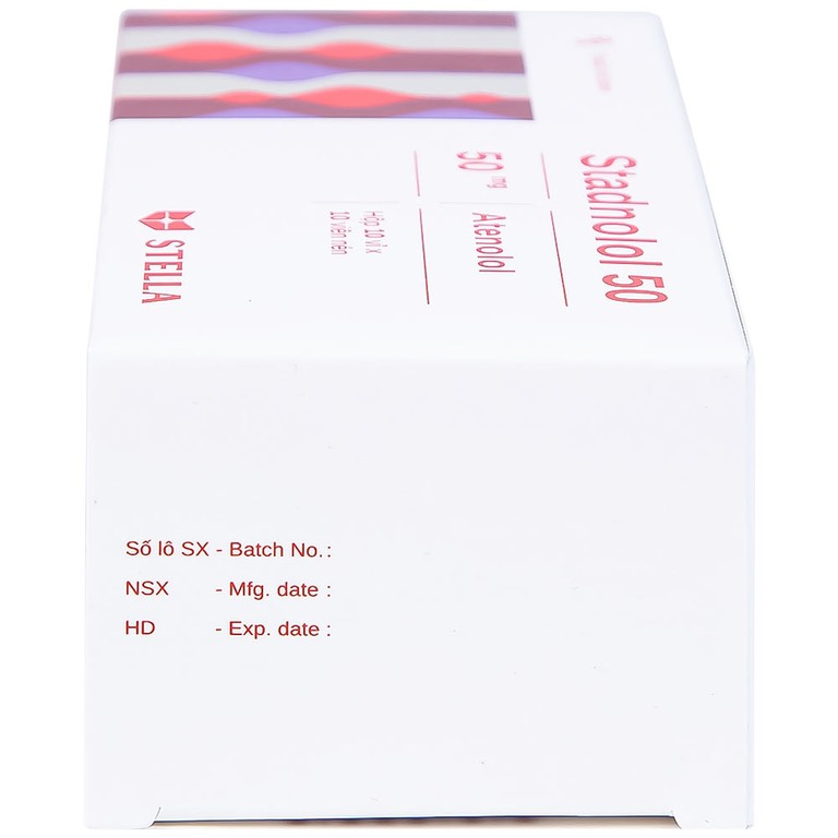 Thuốc Stadnolol 50 Stella điều trị tăng huyết áp, đau thắt ngực mạn tính ổn định (10 vỉ x 10 viên) 