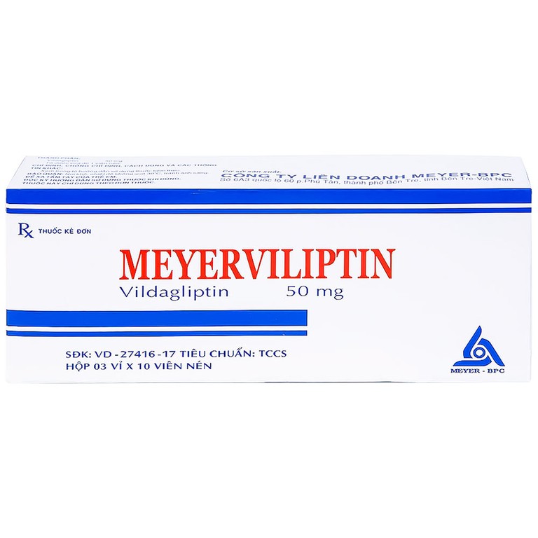 Viên nén Meyerviliptin 50mg Meyer-BPC hỗ trợ chế độ ăn kiêng, kiếm soát đường huyết (3 vỉ x 10 viên)