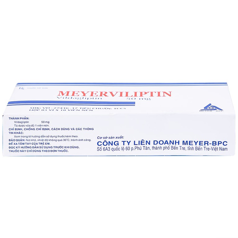 Viên nén Meyerviliptin 50mg Meyer-BPC hỗ trợ chế độ ăn kiêng, kiếm soát đường huyết (3 vỉ x 10 viên)