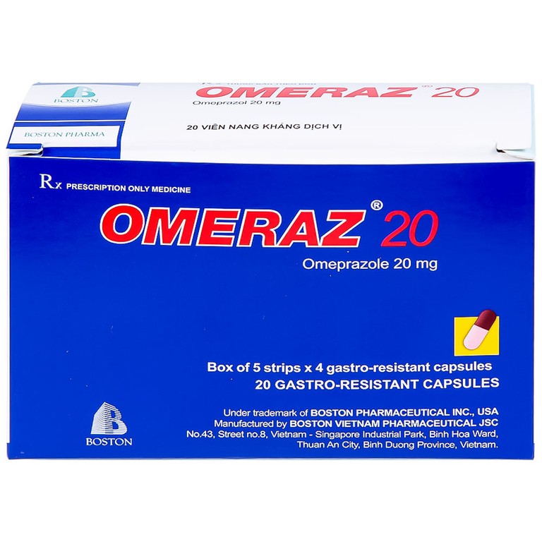 Viên nang Omeraz 20 Boston điều trị và dự phòng tái phát loét dạ dày, tá tràng (5 vỉ x 4 viên) 