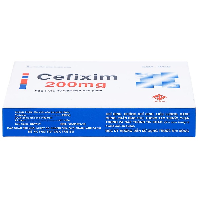 Thuốc Cefixim 200mg Vidipha điều trị nhiễm khuẩn (1 vỉ x 10 viên)