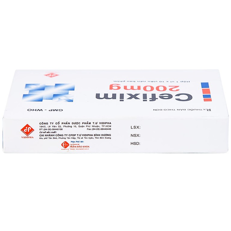 Thuốc Cefixim 200mg Vidipha điều trị nhiễm khuẩn (1 vỉ x 10 viên)
