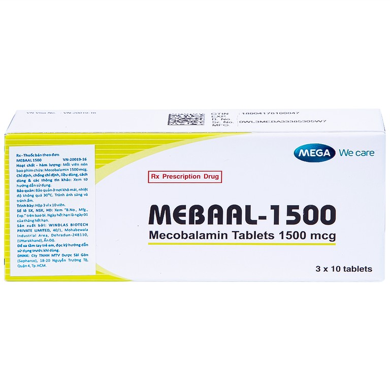 Viên nén Mebaal-1500 MEGA We Care điều trị các bệnh lý thần kinh ngoại biên (3 vỉ x 10 viên) 