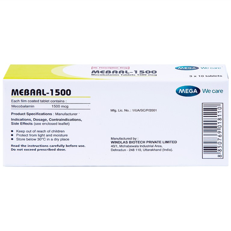 Viên nén Mebaal-1500 MEGA We Care điều trị các bệnh lý thần kinh ngoại biên (3 vỉ x 10 viên) 