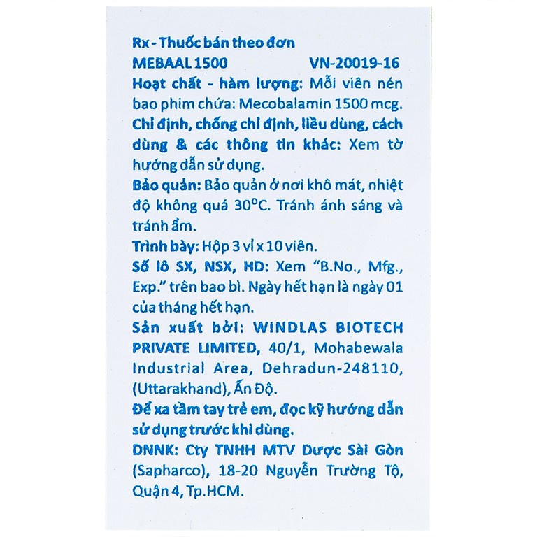 Viên nén Mebaal-1500 MEGA We Care điều trị các bệnh lý thần kinh ngoại biên (3 vỉ x 10 viên) 