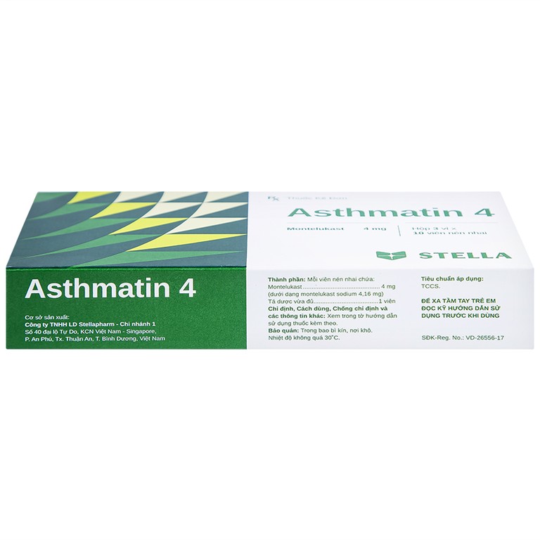 Viên nhai Asthmatin 4 Stella phòng và điều trị hen suyễn, giảm viêm mũi dị ứng (3 vỉ x 10 viên)
