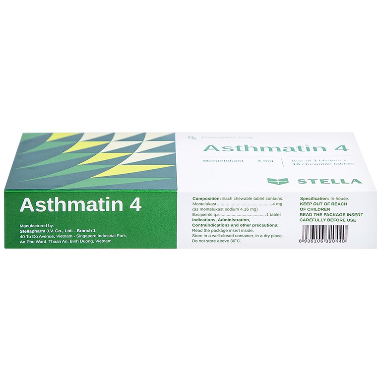 Viên nhai Asthmatin 4 Stella phòng và điều trị hen suyễn, giảm viêm mũi dị ứng (3 vỉ x 10 viên)