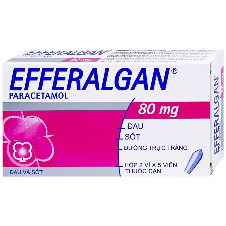 Thuốc đạn Efferalgan 80mg UPSA SAS giảm đau, hạ sốt (2 vỉ x 5 viên)