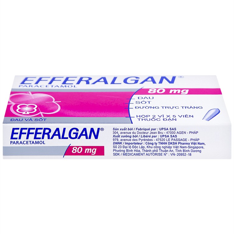 Thuốc đạn Efferalgan 80mg UPSA SAS giảm đau, hạ sốt (2 vỉ x 5 viên)