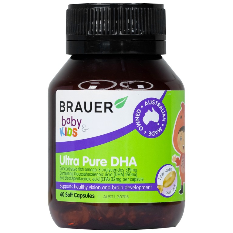 Viên nhai Brauer Baby & Kids Ultra Pure DHA hỗ trợ phát triển não bộ, sức khỏe cho mắt (60 viên)