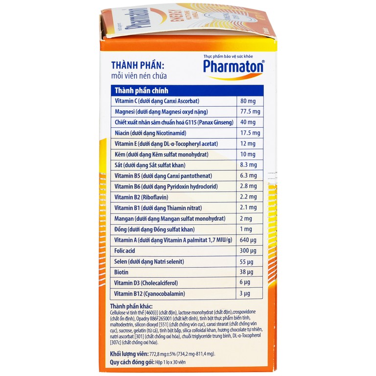 Viên uống Pharmaton Energy hỗn hợp vitamin và khoáng chất giúp tỉnh táo, hỗ trợ giảm mệt mỏi (30 viên)