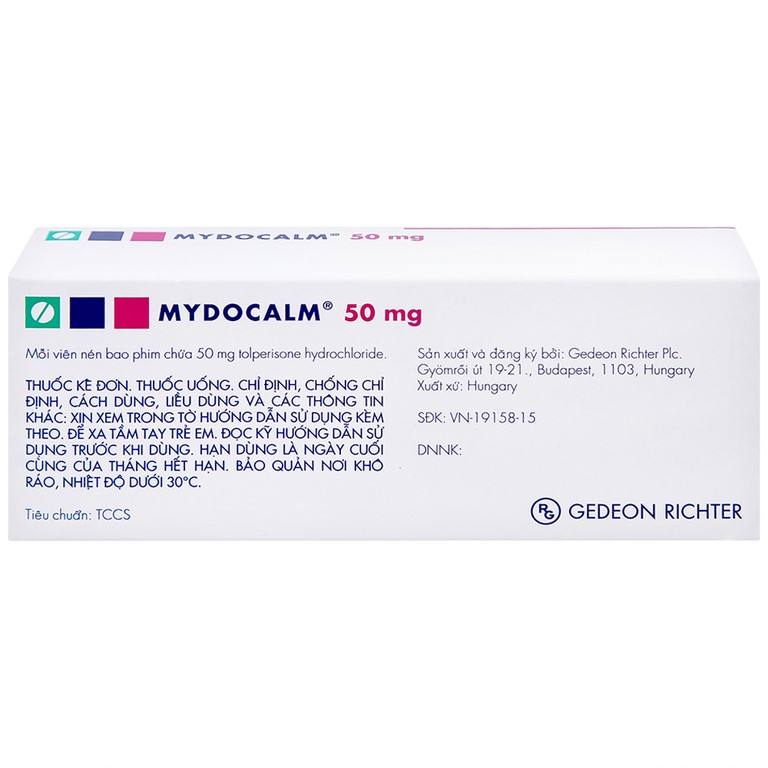 Viên nén Mydocalm 50mg Gedeon điều trị triệu chứng co cứng cơ sau đột quỵ (3 vỉ x 10 viên) 