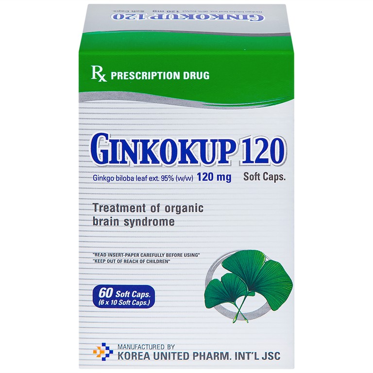 Thuốc Ginkokup 120 United điều trị bệnh sa sút trí tuệ, kể cả bệnh Alzheimer (6 vỉ x 10 viên)