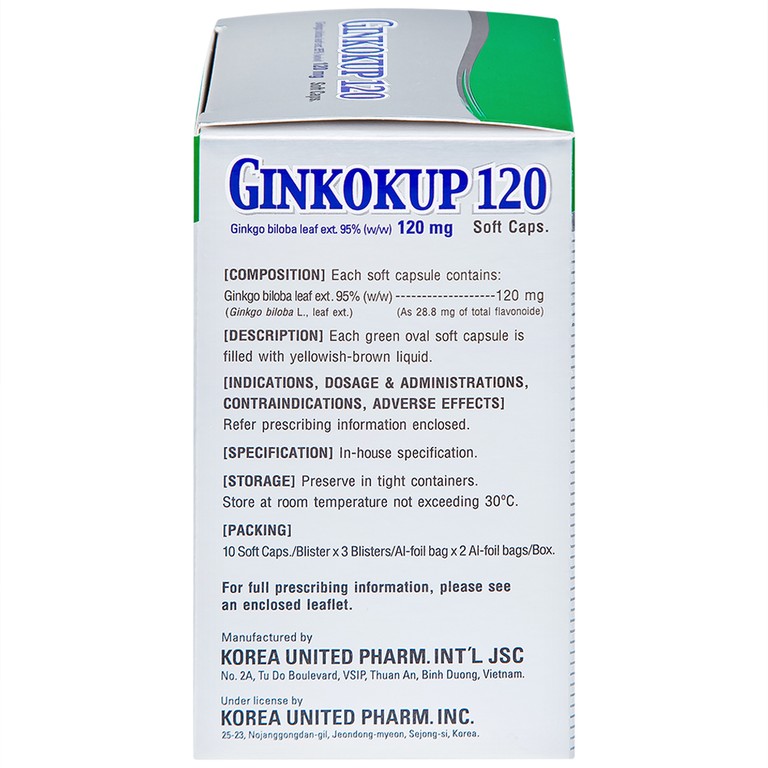 Thuốc Ginkokup 120 United điều trị bệnh sa sút trí tuệ, kể cả bệnh Alzheimer (6 vỉ x 10 viên)