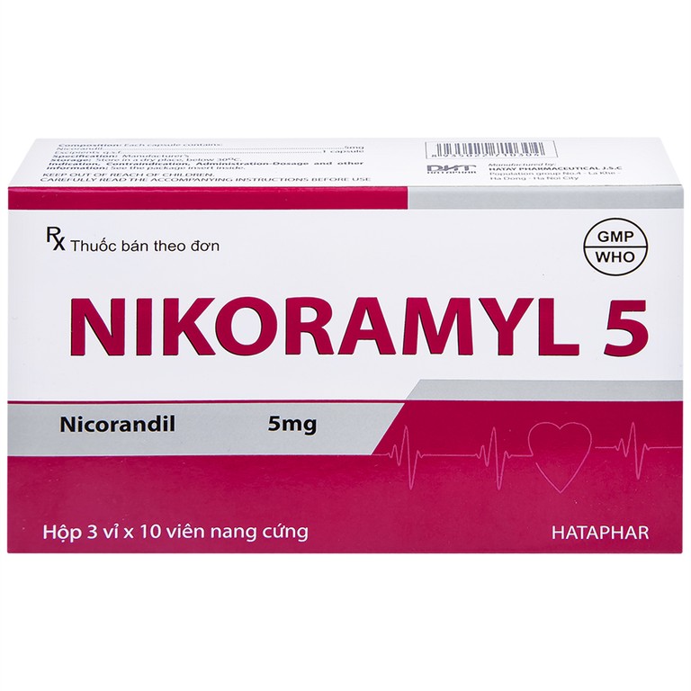 Viên nang cứng Nikoramyl 5 Hà Tây phòng và điều trị cơn đau thắt ngực (3 vỉ x 10 viên) 