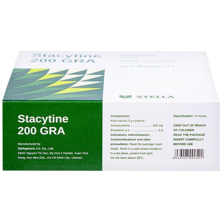 Cốm pha dung dịch uống Stacytine 200 GRA Stella tiêu nhầy, long đờm (20 gói)