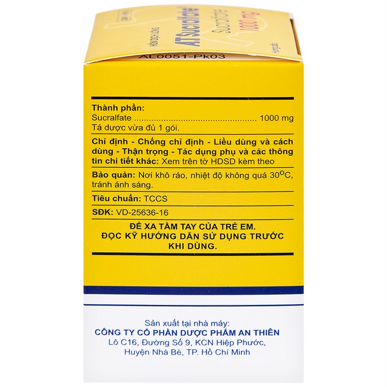 Hỗn dịch uống A.T Sucralfate 1000mg An Thiên điều trị loét dạ dày tá tràng (20 gói x 5g)