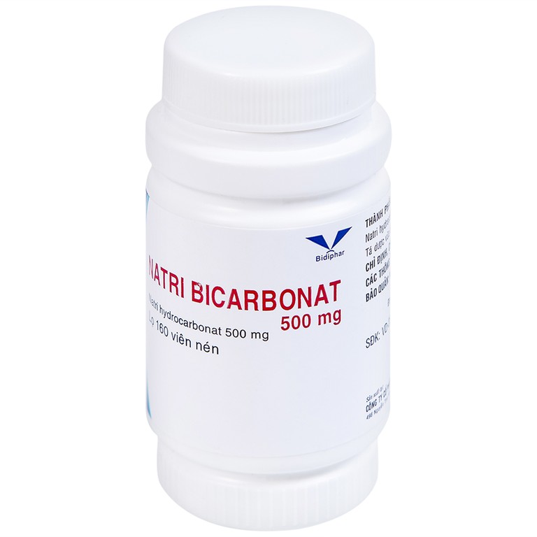 Thuốc Natri Bicarbonat 500mg Bidiphar điều trị nhiễm toan chuyển hóa, khó tiêu hóa, ợ nóng (160 viên)