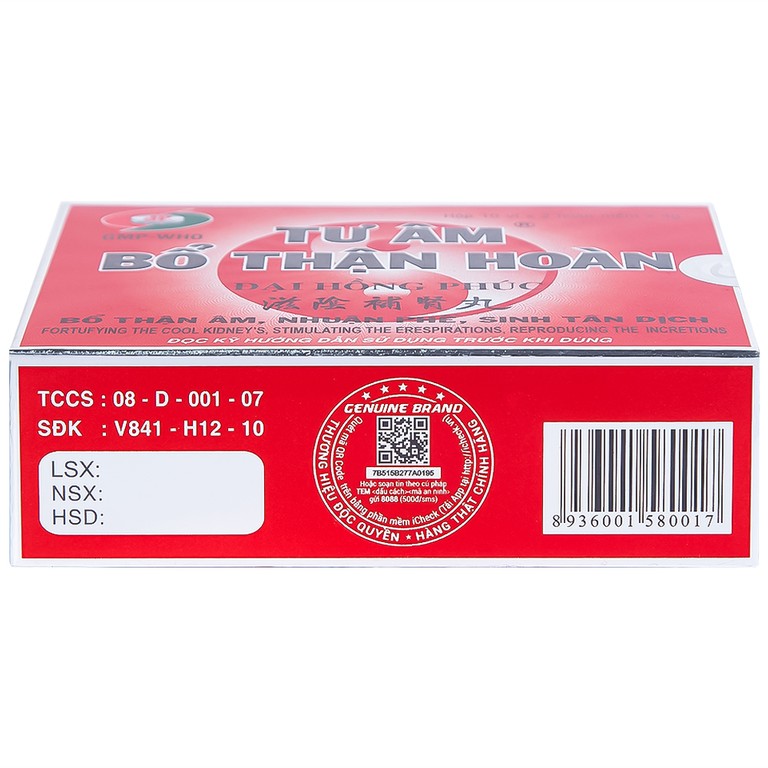 Thuốc Tư Âm Bổ Thận Hoàn Đại Hồng Phúc bổ thận âm, nhuận phế (10 vỉ x 2 viên)