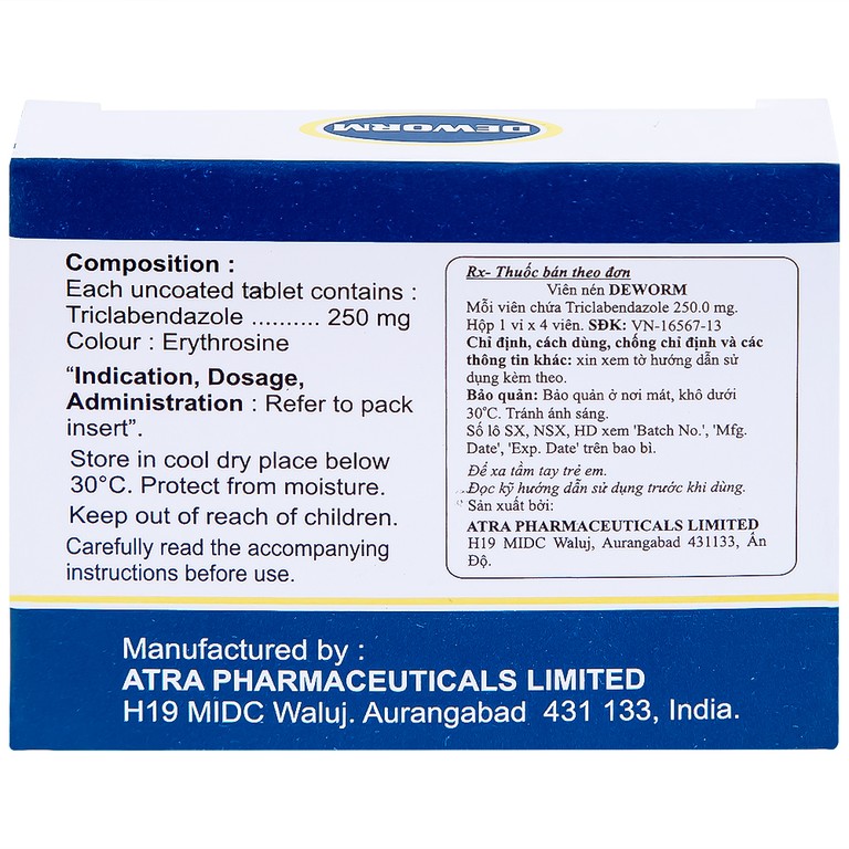 Thuốc Deworm AtraZeneca điều trị bệnh sán lá gan lớn, sán lá phổi (4 viên)