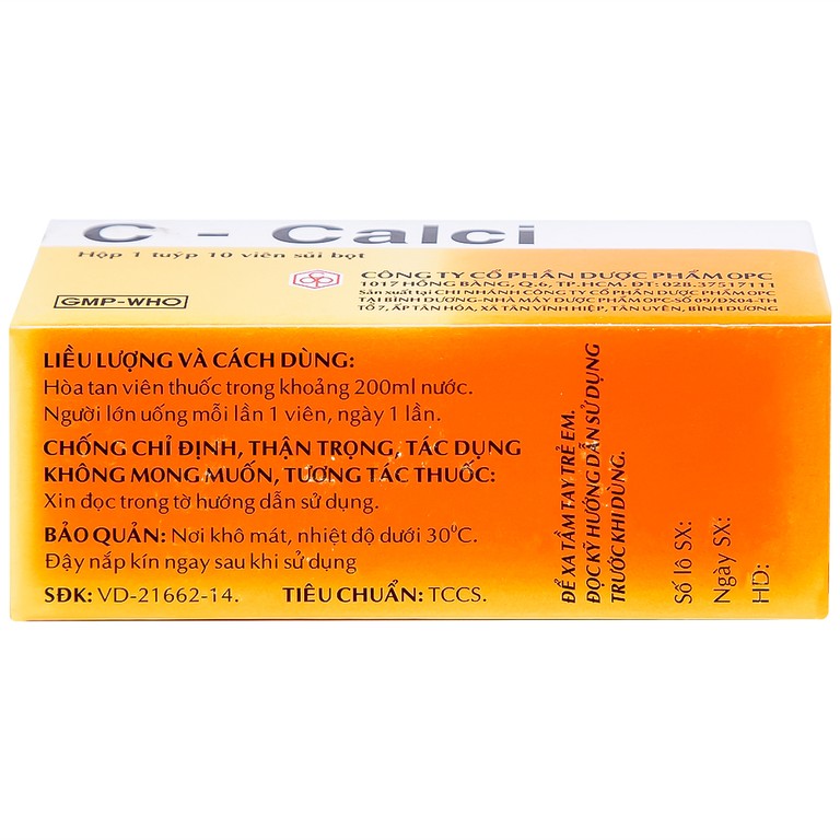 Viên sủi C-Calci OPC phòng và điều trị tình trạng thiếu Vitamin C và Calci (10 viên)