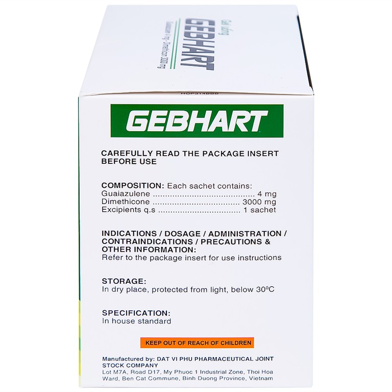 Gel uống Gebhart Davipharm điều trị triệu chứng cơn đau dạ dày (30 gói x 10g)