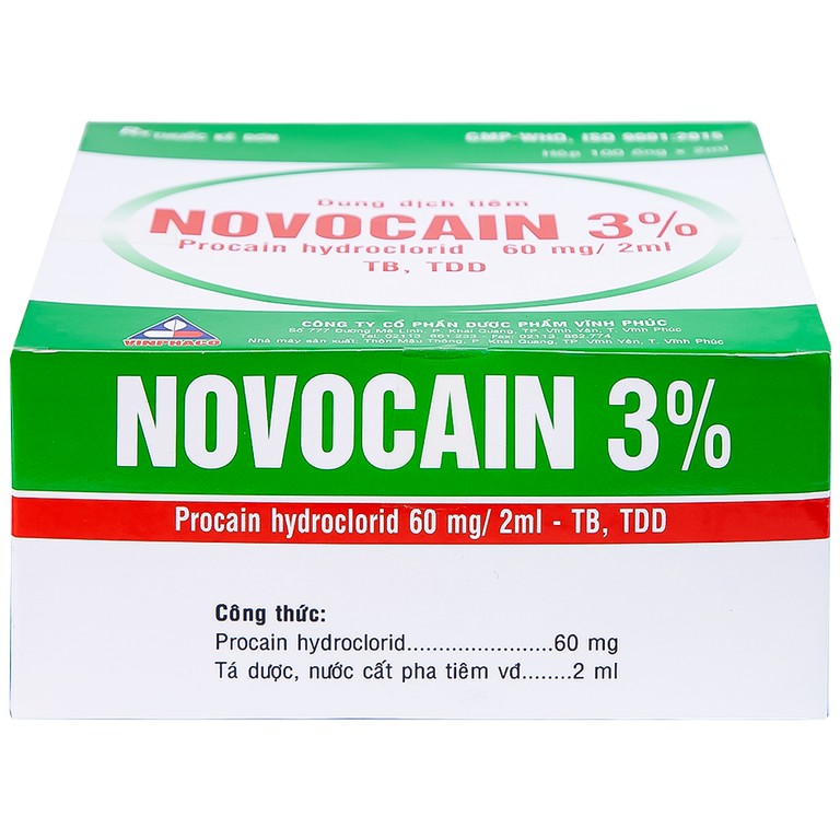 Dung dịch tiêm Novocain 3% Vinphaco gây tê tiêm thấm, gây tê vùng, gây tê tủy sống (100 ống x 2ml) 