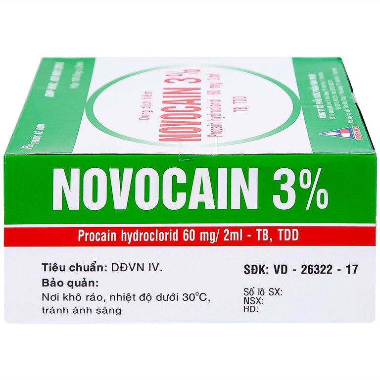 Dung dịch tiêm Novocain 3% Vinphaco gây tê tiêm thấm, gây tê vùng, gây tê tủy sống (100 ống x 2ml) 