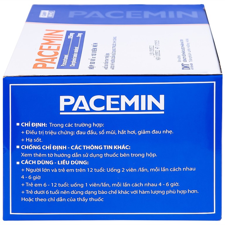 Viên nén Pacemin Hataphar điều trị triệu chứng đau đầu, sổ mũi, hắt hơi, giảm đau nhẹ (50 vỉ x 10 viên)