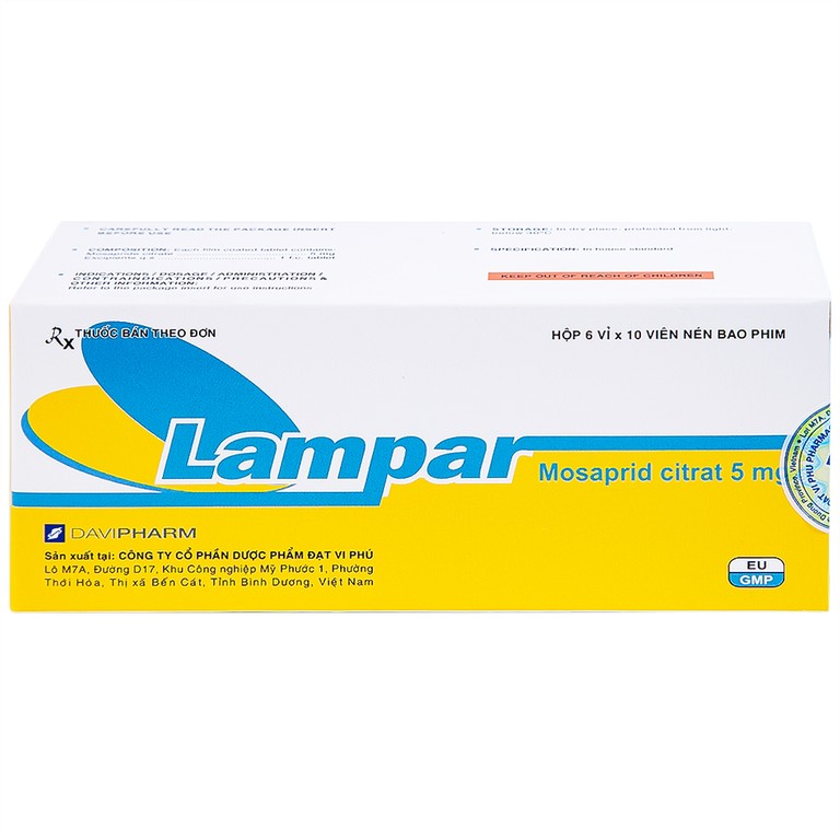 Viên nén Lampar 5mg DaviPharm điều trị bệnh trào ngược dạ dày - thực quản mạn tính (6 vỉ x 10 viên)