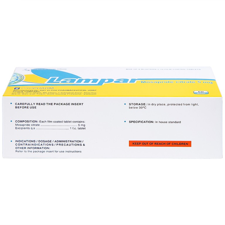 Viên nén Lampar 5mg DaviPharm điều trị bệnh trào ngược dạ dày - thực quản mạn tính (6 vỉ x 10 viên)