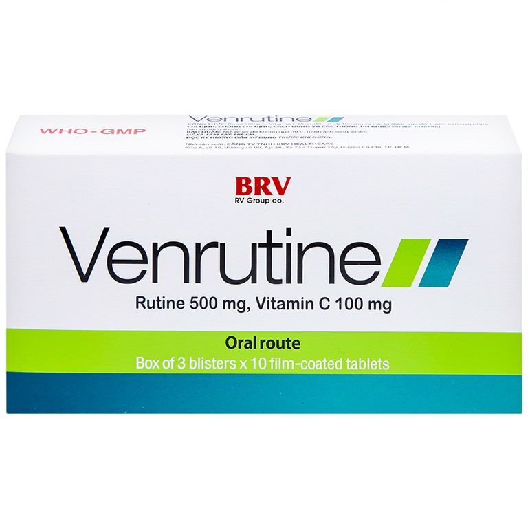 Thuốc Venrutine 500mg/100mg BRV điều trị bệnh trĩ, các chứng xuất huyết dưới da (3 vỉ x 10 viên)
