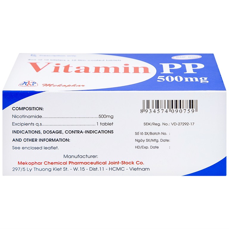Thuốc Vitamin PP 500mg Mekophar điều trị bệnh pellagra (10 vỉ x 10 viên)