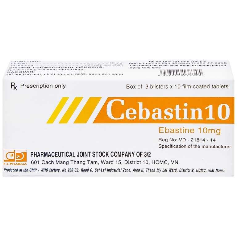 Thuốc Cebastin10 Dược 3-2 điều trị viêm mũi dị ứng, mày đay (3 vỉ x 10 viên) 